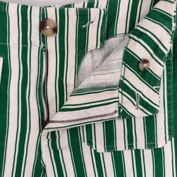 Maeve Anthro The Colette Full Length Pants Green White Stripe Linen Blend 26P - Picture 9 of 10